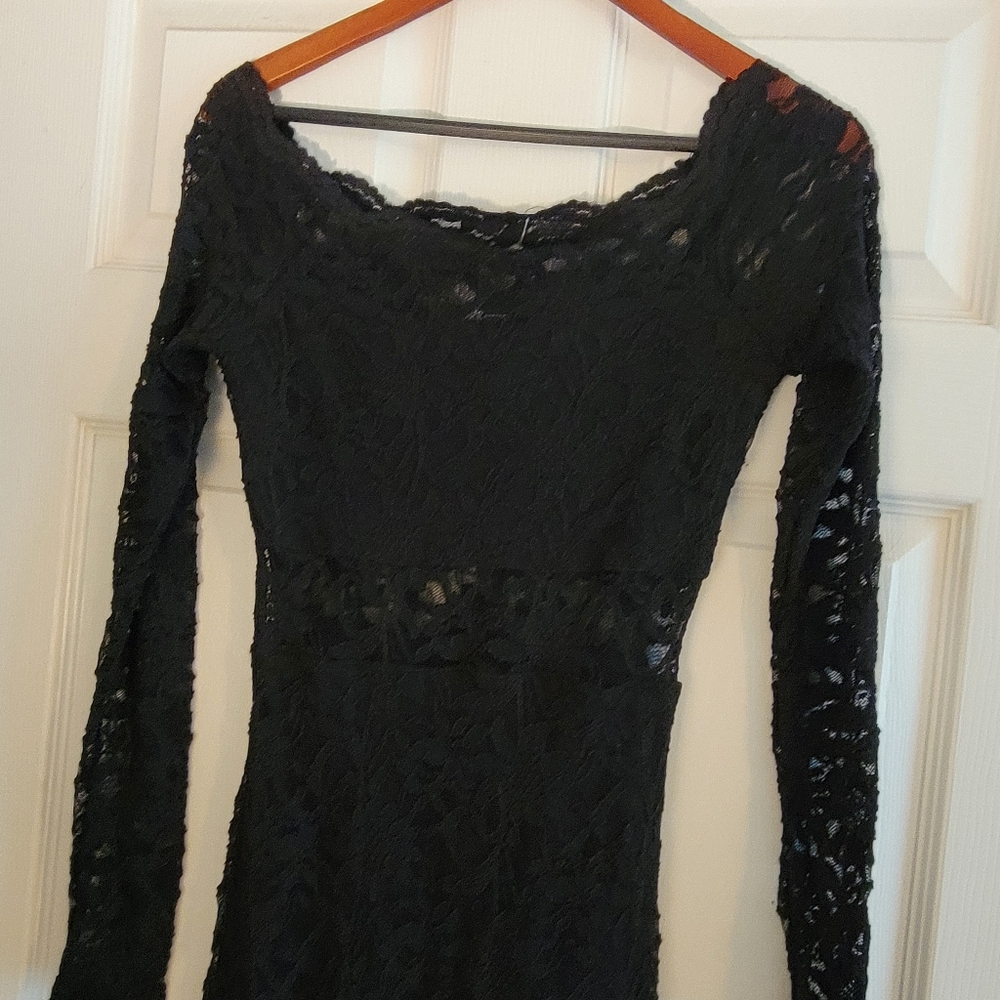 Jump Apparel By Wendy Chanin Elegant Black Lace Long Sleeve Maxi Dress Size 1/2